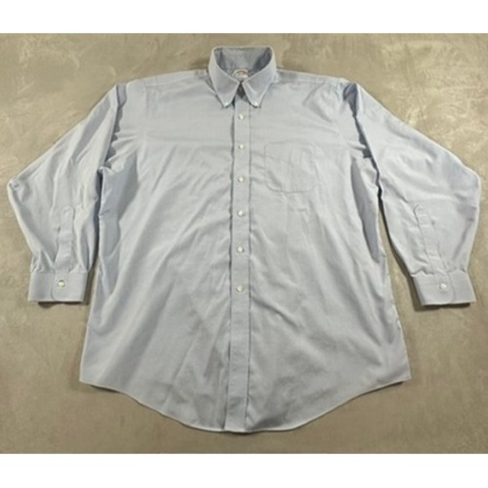 Brooks Brothers Dress Shirt Mens Traditional Fit Non-Iron 17.5-35 Blue